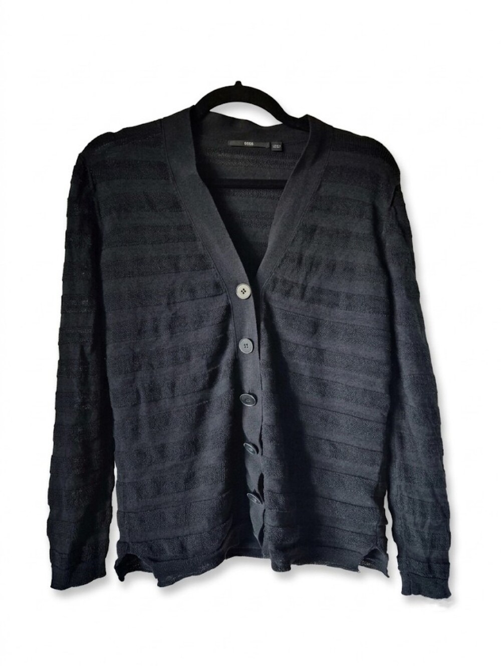 Hugo Boss Black Textured Stripe V-Neck Cardigan Sweater - Women's L